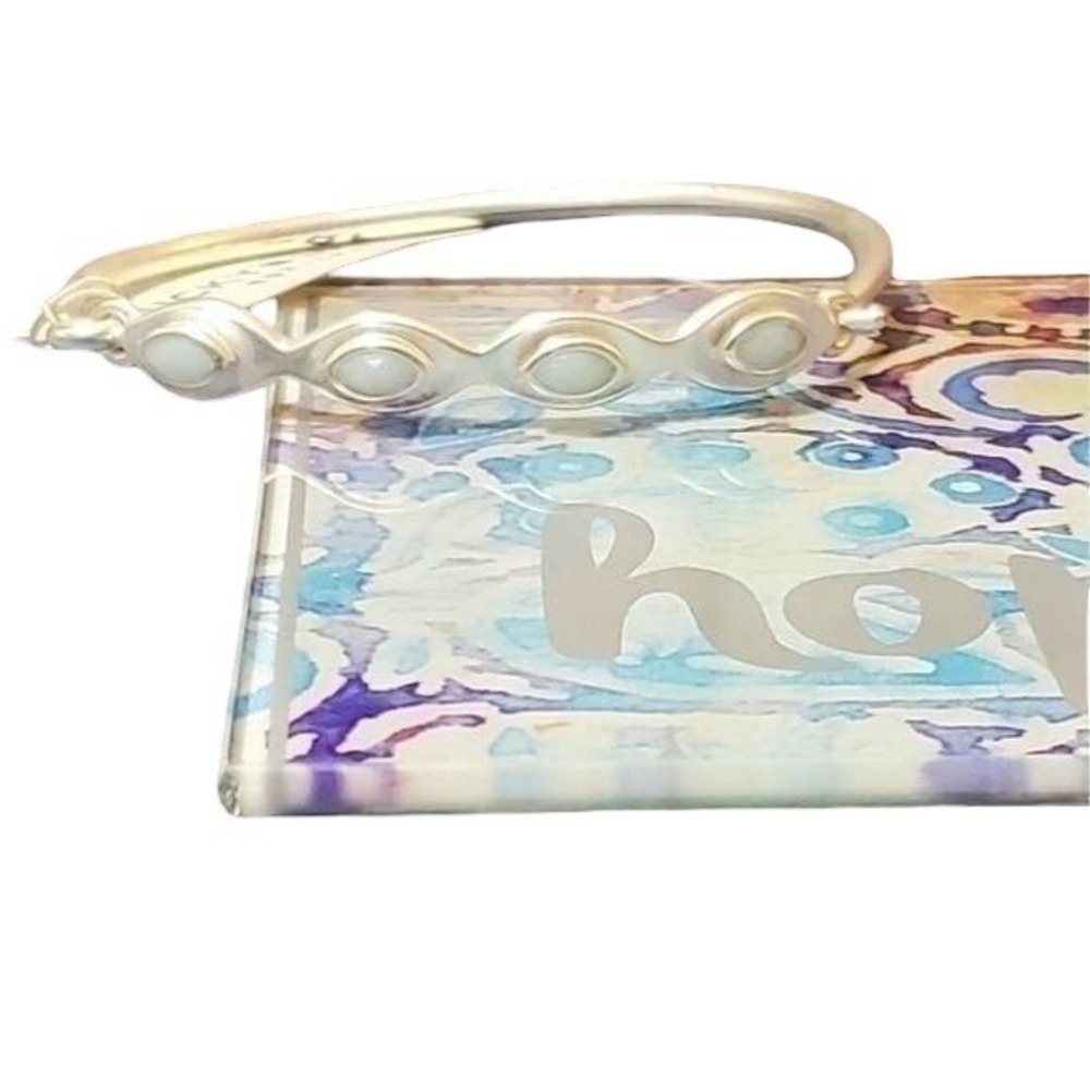 Lucky Brand Silver Tone Bangle Bracelet With Moonstone‎ Accents Women's